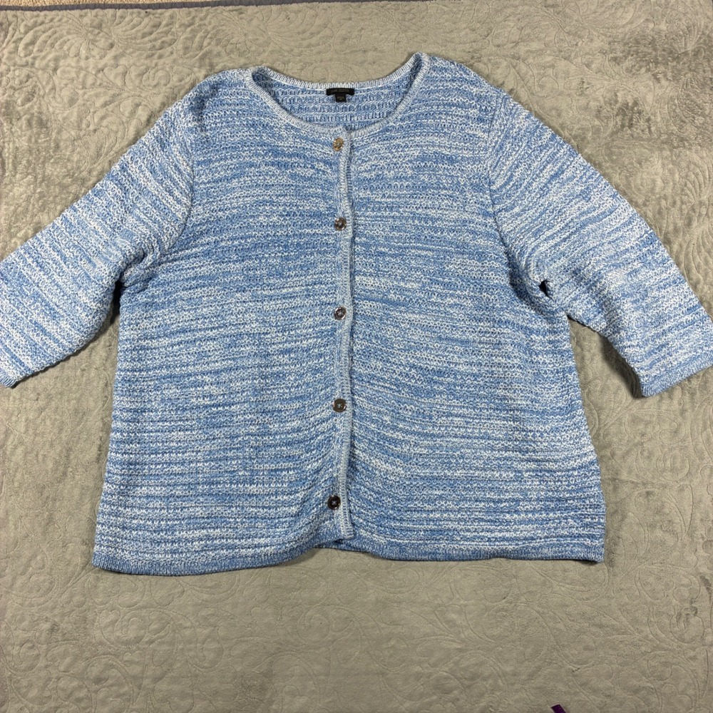J. Jill Wearever Knit Cardigan Sweater Size 4X Blue Marled Button Front Cotton